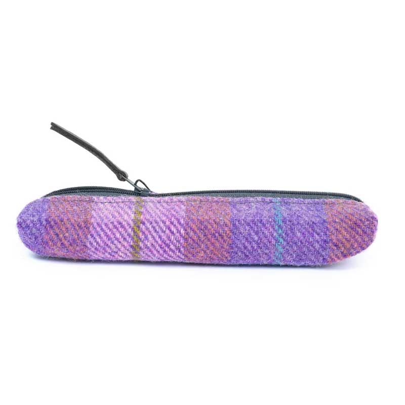 Harris Tweed Highland Range Slim Pencil Case Pink Lavender Plaid - Afbeelding 3