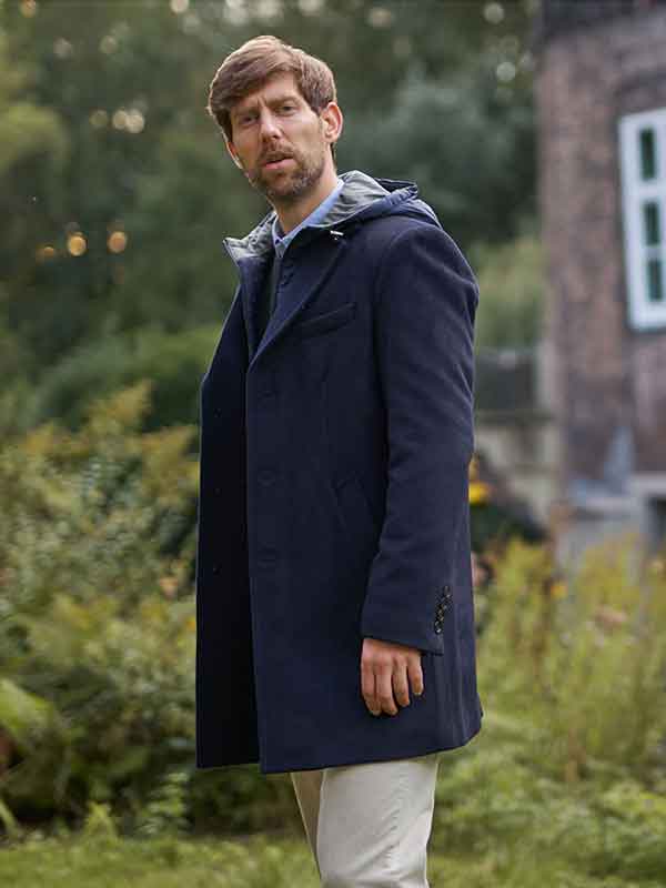 Heren Korte Jas Flynston Met Vest-Inzetstuk In Navy - Afbeelding 2