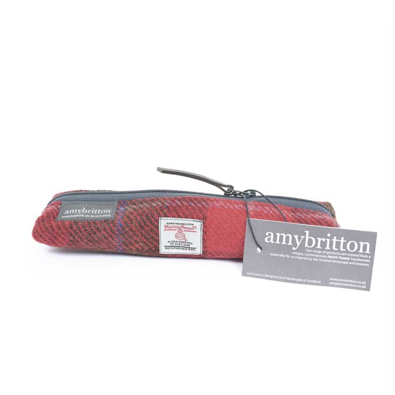 Harris_Tweed_Highland_Range_Slim_Pencil_Case_Red_Plaid