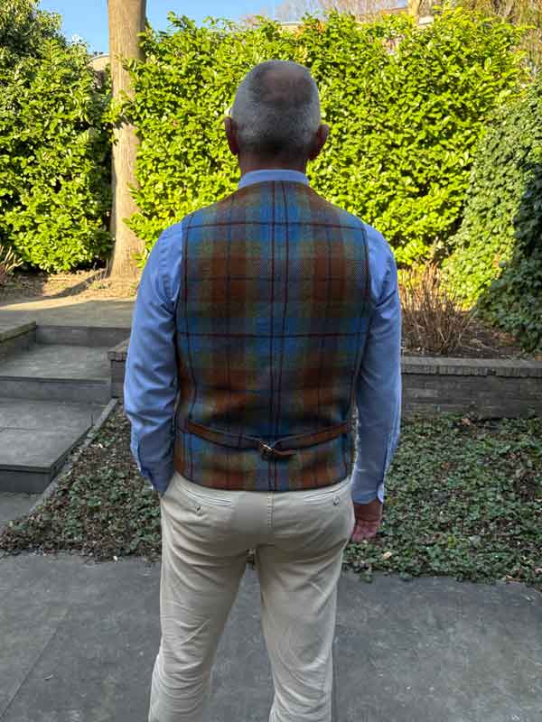 Harris Tweed Vestje Wales Met Revers In Gold Tartan - Afbeelding 2