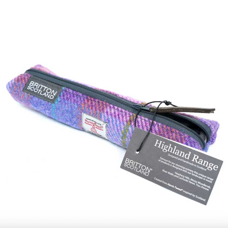 Harris Tweed Highland Range Slim Pencil Case Pink Lavender Plaid - Afbeelding 2