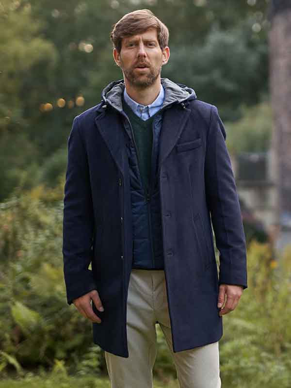 Heren Korte Jas Flynston Met Vest-Inzetstuk In Navy