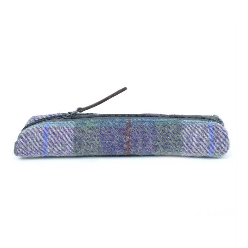Harris Tweed Highland Range Slim Pencil Case Blue Green Plaid - Afbeelding 3
