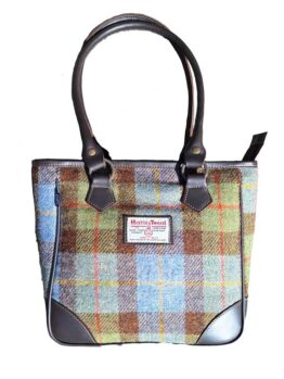 Harris Tweed Shire Long Handled Bag - Green Blue Check