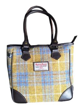 Harris Tweed Shire Long Handled Bag - Yellow Blue Check